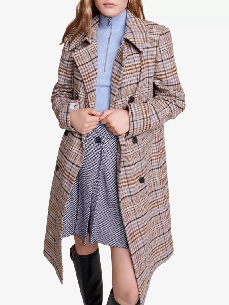 MAJE Checked Double Breasted Coat - Sz38 NZ10