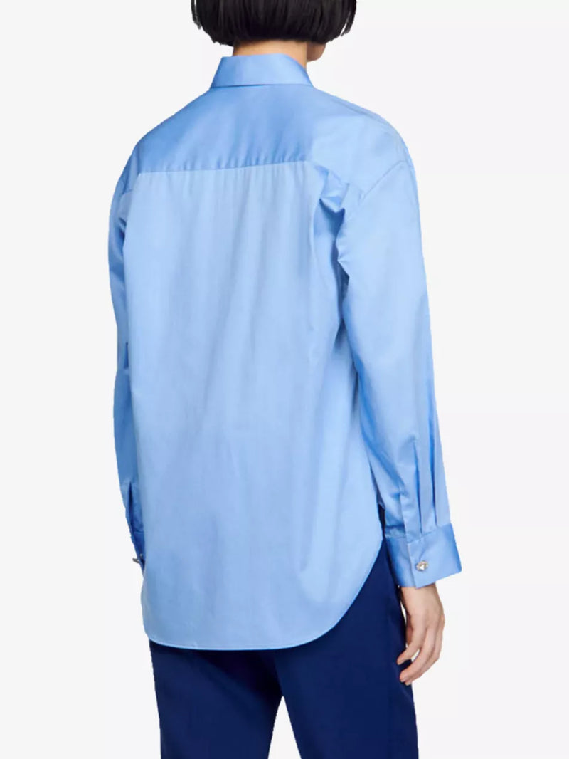SANDRO Jano Ruffle Shirt - Blue Sz2 NZ10
