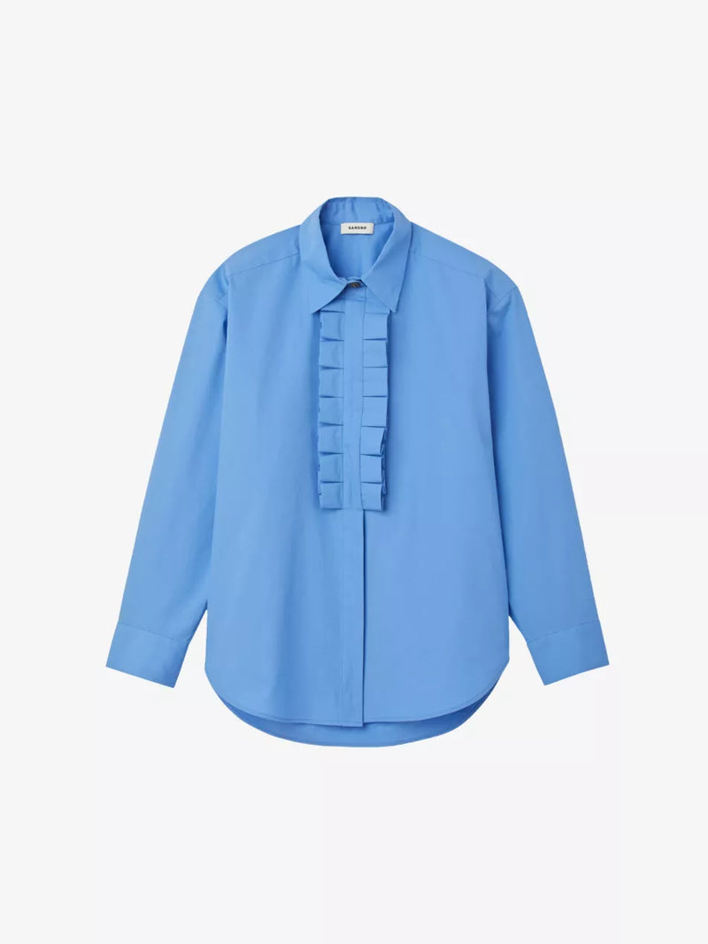 SANDRO Jano Ruffle Shirt - Blue Sz2 NZ10
