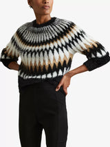 REISS Fuzzy Fairisle Jumper - Black/Camel SzS