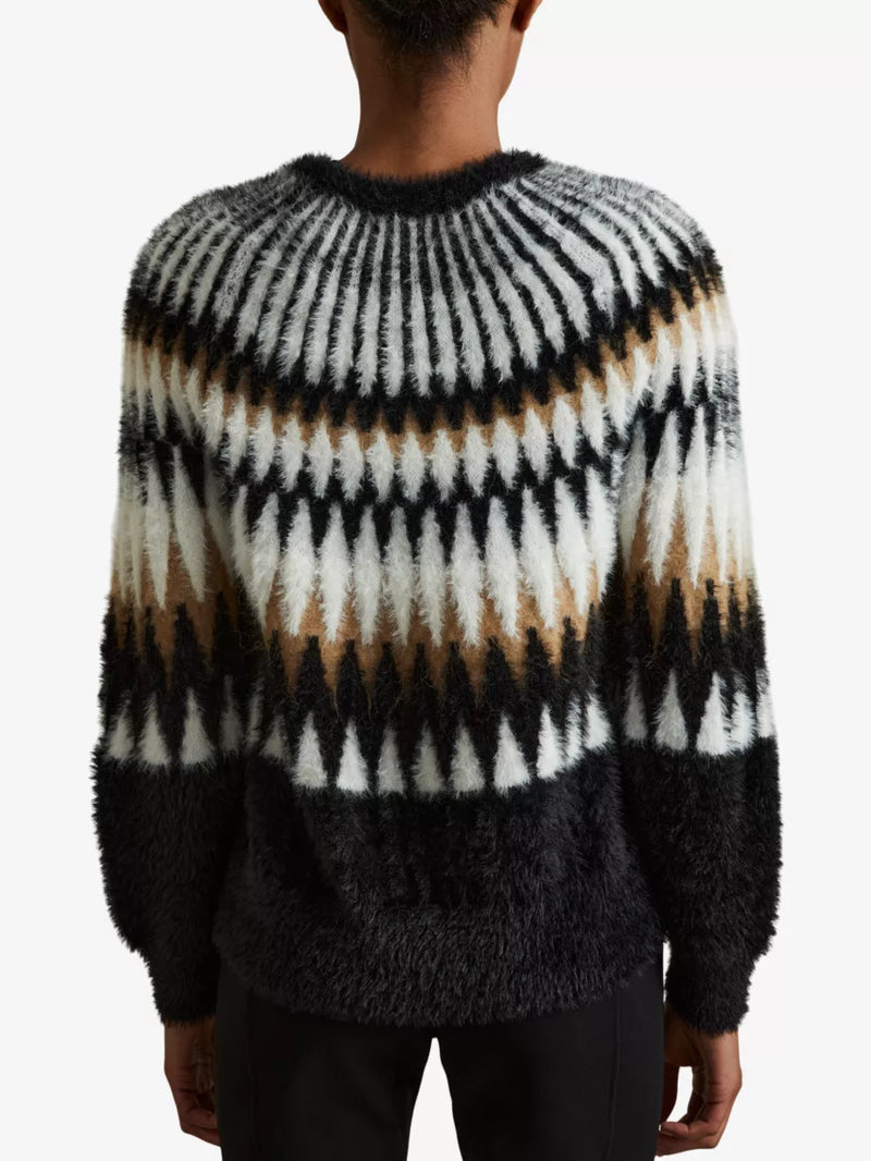 REISS Fuzzy Fairisle Jumper - Black/Camel SzS