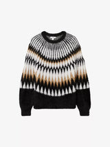 REISS Fuzzy Fairisle Jumper - Black/Camel SzS