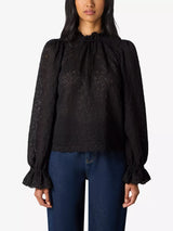 RO&ZO Scalloped Flared-cuff Lace Top - Black Sz12