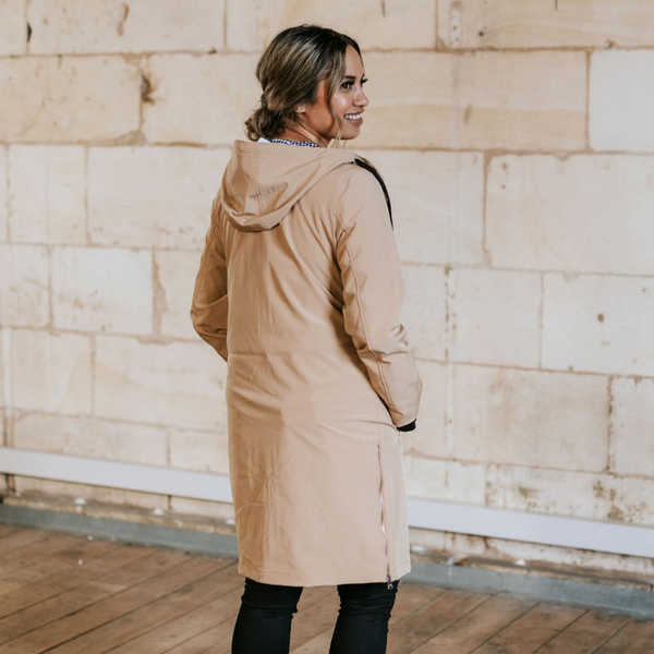 MOKE Rach Women's Long-Lined Soft Shell Coat - Caramel SzM