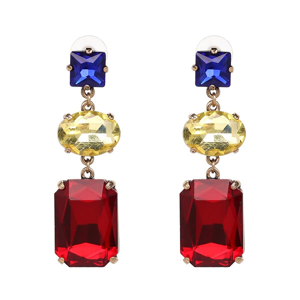 Crystal Long Earrings - Red Blue