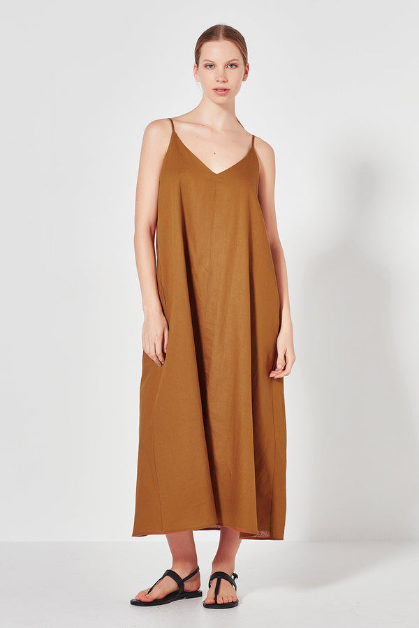 Shjark Corsica Linen Slip Dress - Terracotta Sz10