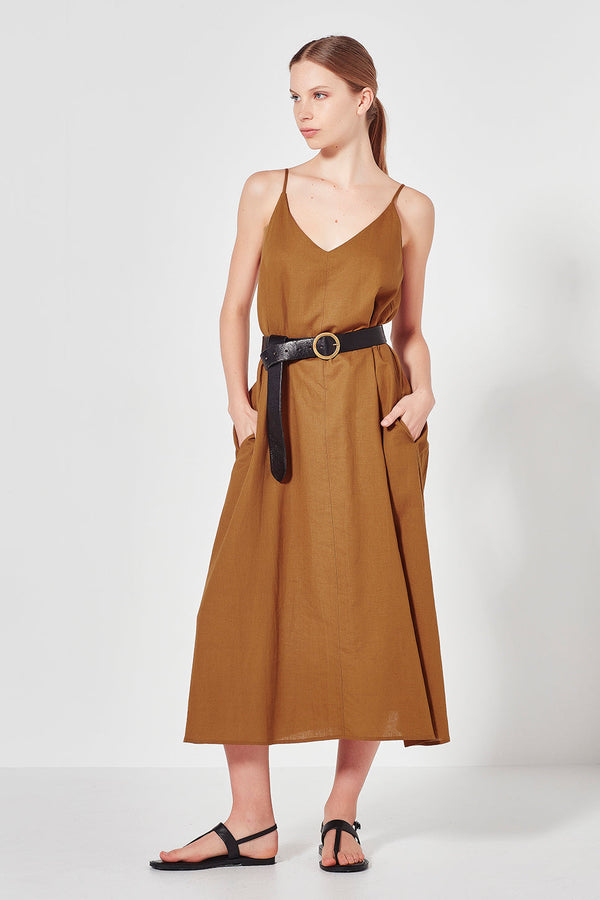 Shjark Corsica Linen Slip Dress - Terracotta Sz10