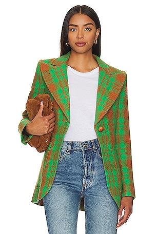 SMYTHE Patch Pocket Birkin Blazer - Kelly Green Plaid Sz4 NZ8