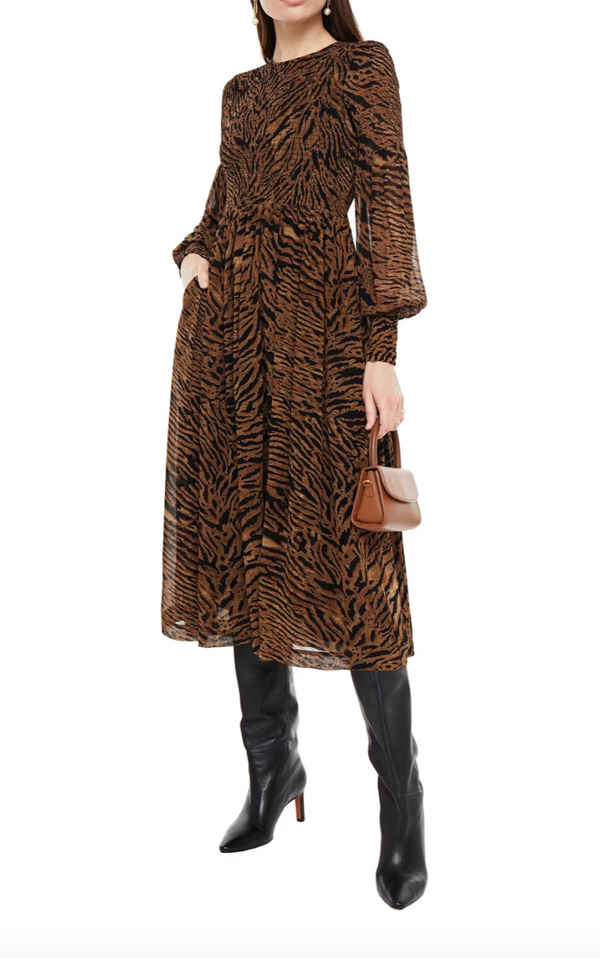 GANNI Tiger Print Midi Dress Sz36 NZ10