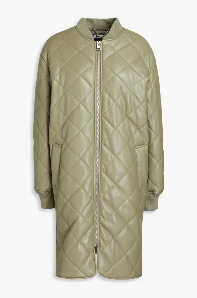 JAKKE Quilted Vegan Leather Coat - Sage Green