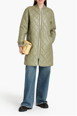 JAKKE Quilted Vegan Leather Coat - Sage Green