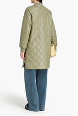 JAKKE Quilted Vegan Leather Coat - Sage Green