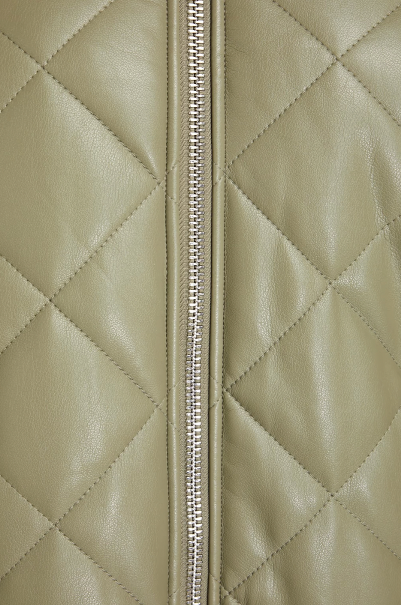 JAKKE Quilted Vegan Leather Coat - Sage Green