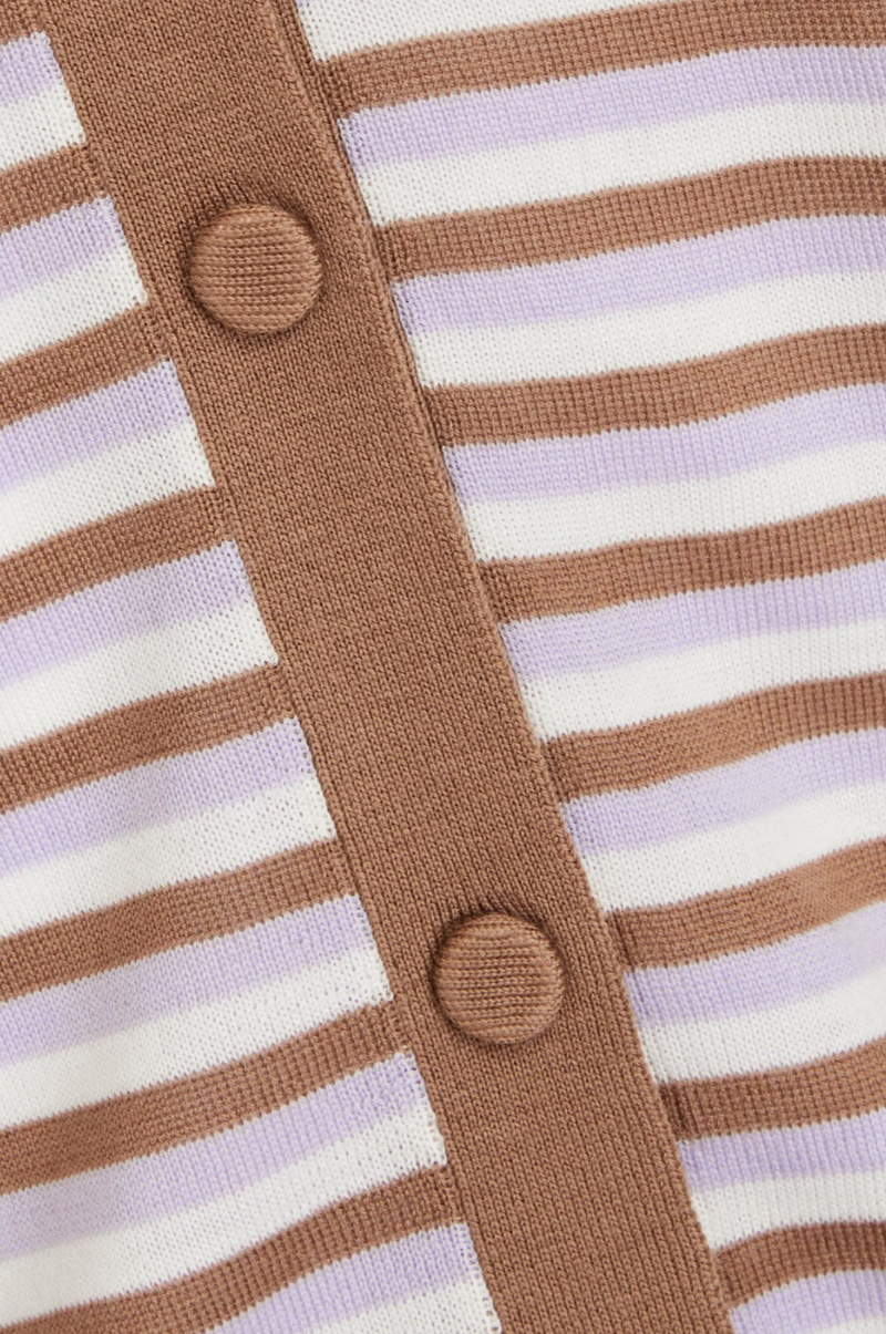 THEORY V Neck Stripe Wool Cardigan - Lavender SzM