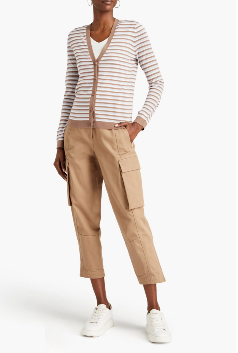 THEORY V Neck Stripe Wool Cardigan - Lavender SzM