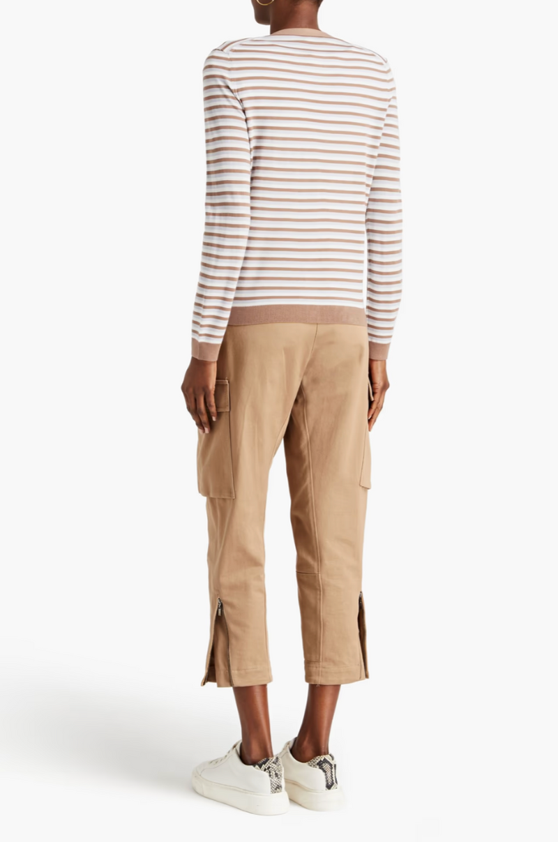 THEORY V Neck Stripe Wool Cardigan - Lavender SzM