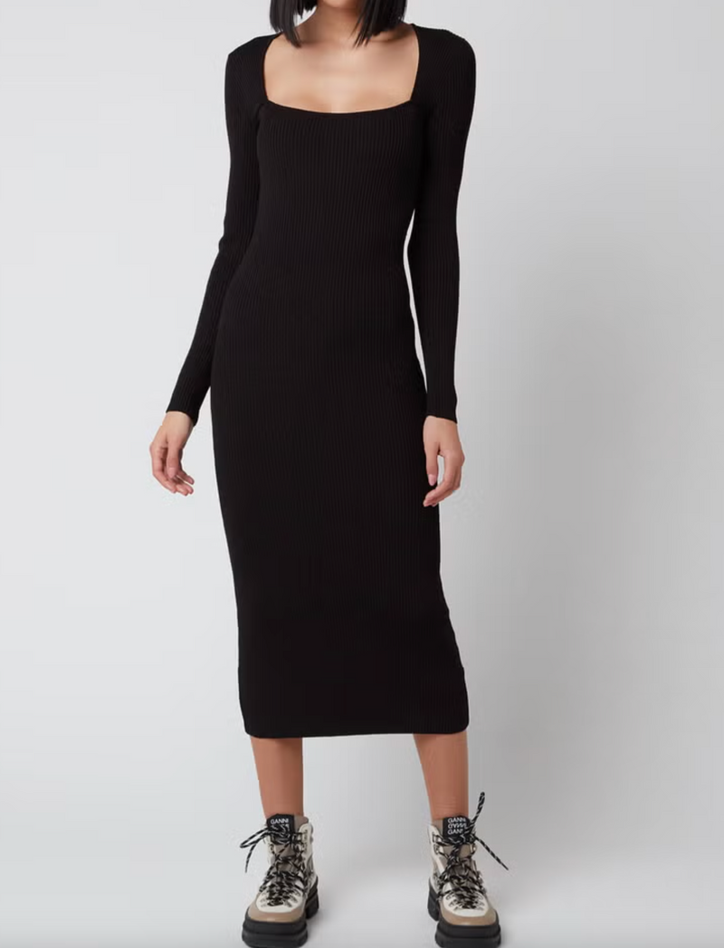 GANNI Women's Melange Knit Dress - Black SzM