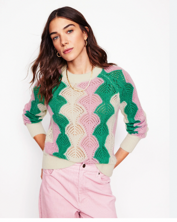 BODEN Fluffy Raglan Jumper - Lavender & Green SzL