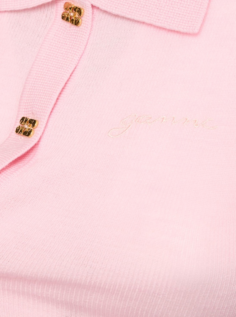 GANNI Knitted Polo Shirt - Pink SzL