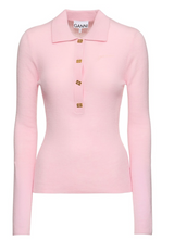 GANNI Knitted Polo Shirt - Pink SzL