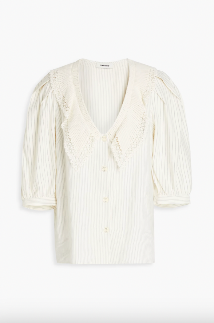 SANDRO Clarion Striped Shirt - Ecru Sz3 NZ12