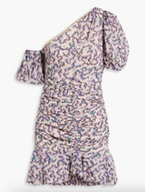 MARANT ÉTOILE Lecia One Shoulder Ruched Dress -  Abstract Print Sz40 NZM