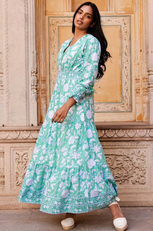 ASPIGA Billie Organic Cotton Print Dress - Lotus Green SzXL