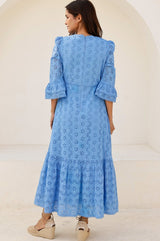 ASPIGA Victoria Cotton Broderie Dress - Blue SzXL