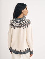 NOBODY'S CHILD Fair Isle Chunky Knitted Wool Jumper - Cream SzM