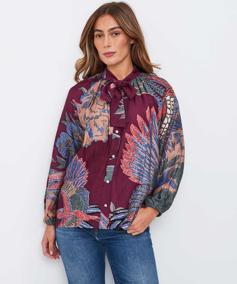 ONE HUNDRED STARS Bow Blouse - Plum SZS/M