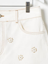 OLIVER BONAS Beaded Flower Denim Shorts - Ecru Sz10