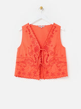 OLIVER BONAS  Tie Front Waistcoat - Orange Sz10
