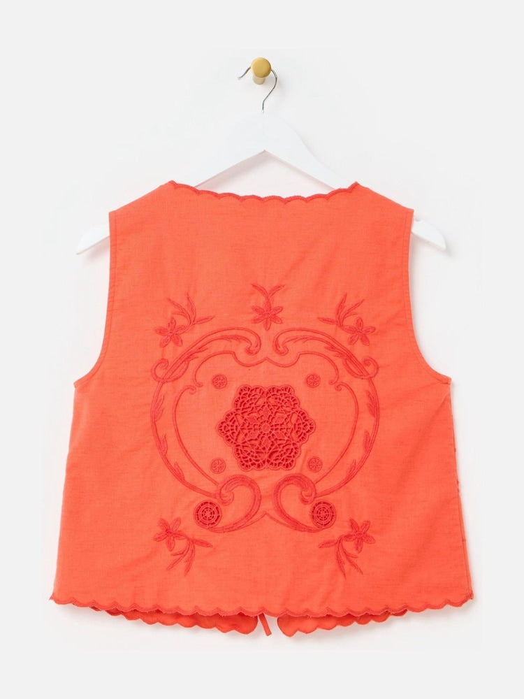 OLIVER BONAS  Tie Front Waistcoat - Orange Sz10
