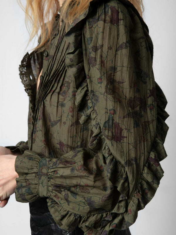 ZADIG & VOLTAIRE Timmy Ruffle Blouse - Khaki SzM