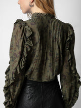 ZADIG & VOLTAIRE Timmy Ruffle Blouse - Khaki SzM