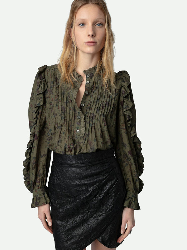 ZADIG & VOLTAIRE Timmy Ruffle Blouse - Khaki SzM