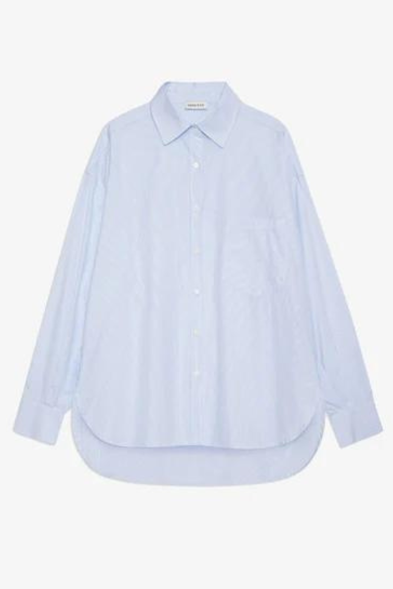 ANINE BING Chrissy Shirt - Blue White Stripe SzXS