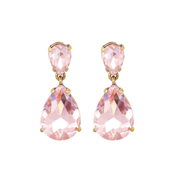 Crystal Drop Earrings - Pink