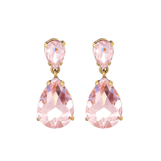 Crystal Drop Earrings - Pink