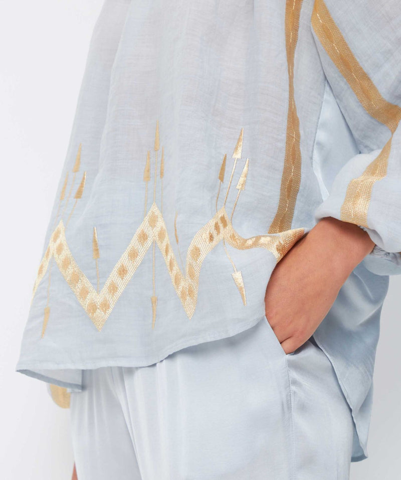 GREEK ARCHAIC KORI Embroidered Blouse - Grey