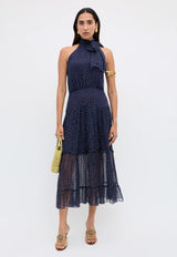 RIXO Abi Dress - Navy Mini Polka Dot SzS