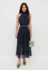 RIXO Abi Dress - Navy Mini Polka Dot SzS