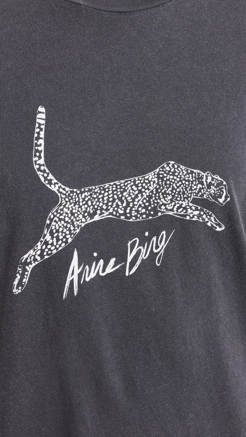 ANINE BING Walker Tee Spotted Leopard - Washed Black SzXS