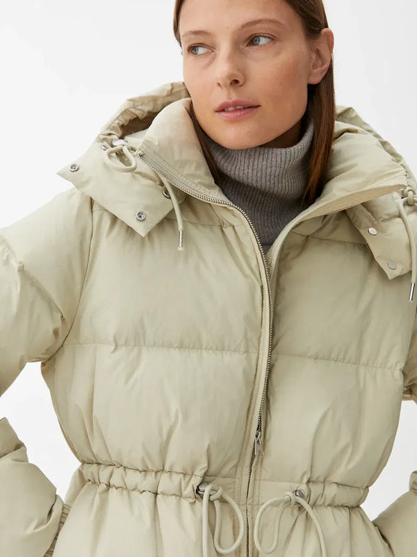 ARKET Re-Down Waisted Down Puffer Coat - Light Beige szM