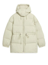 ARKET Re-Down Waisted Down Puffer Coat - Light Beige szM