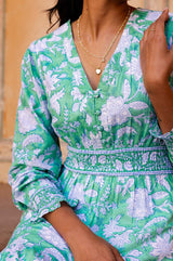ASPIGA Billie Organic Cotton Print Dress - Lotus Green SzXL
