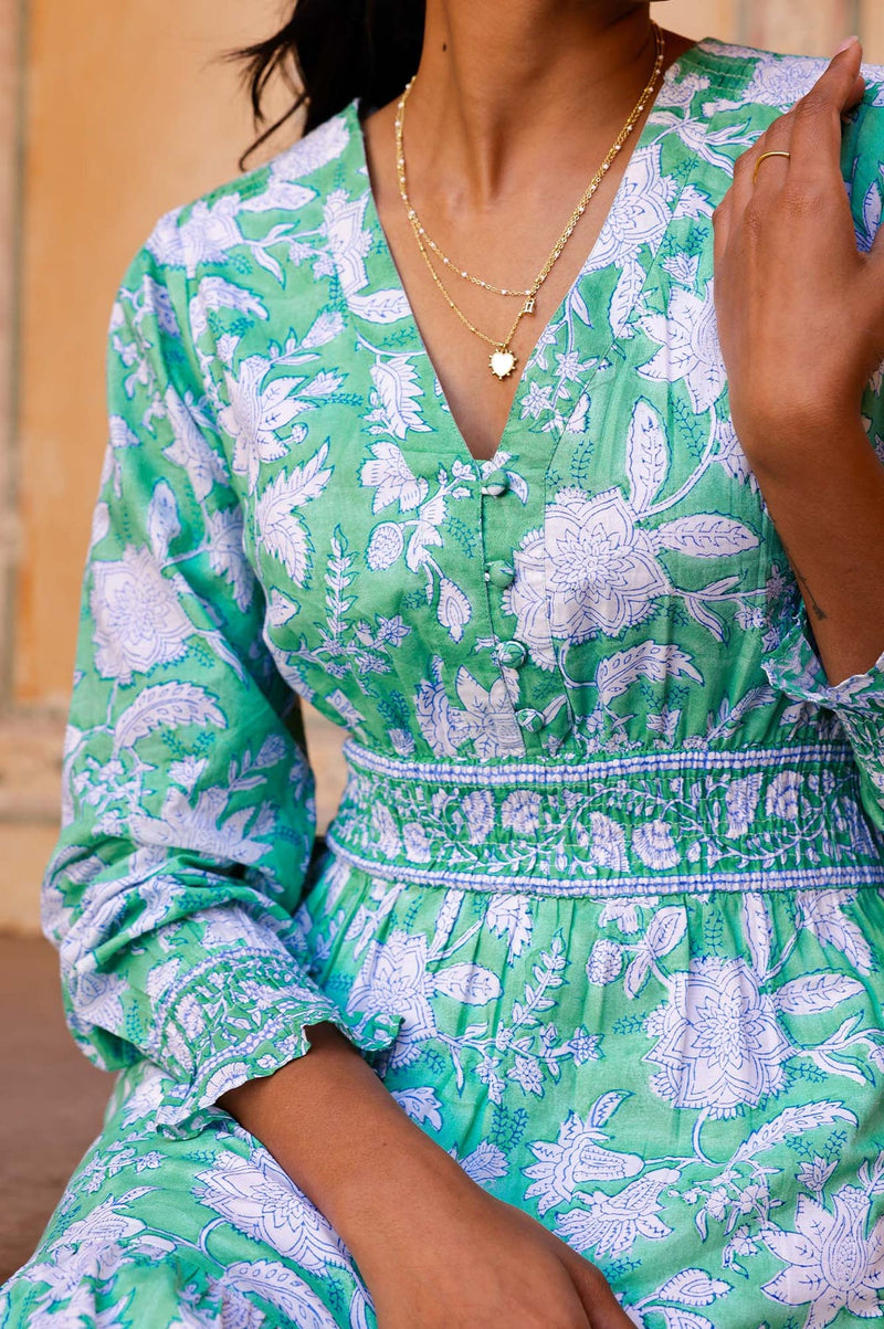 ASPIGA Billie Organic Cotton Print Dress - Lotus Green SzXL