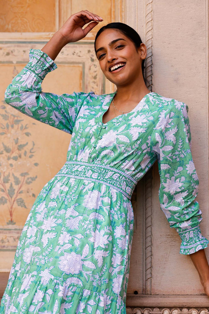 ASPIGA Billie Organic Cotton Print Dress - Lotus Green SzXL