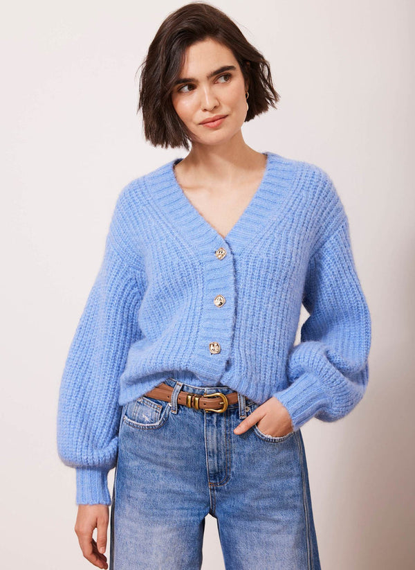 MINT VELVET Wool Blend Balloon Sleeve Cardigan - Blue SzL