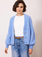 MINT VELVET Wool Blend Balloon Sleeve Cardigan - Blue SzL